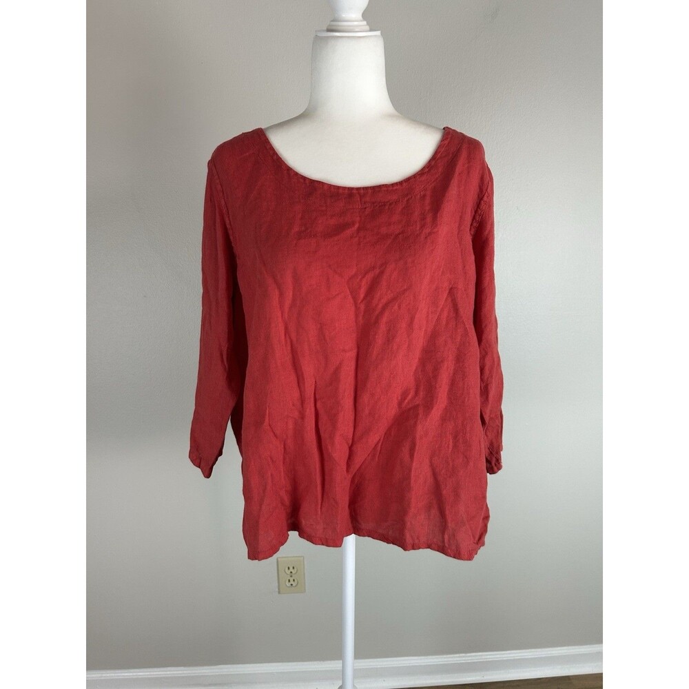 Oizini Made in Italy Top linen blouse size L Red Lagenlook Costal Boxy Oversized